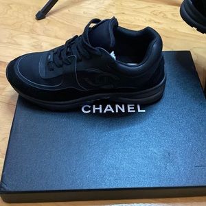 Brand new: Black suede Chanel tennis shoes. Size 38in womens (7).